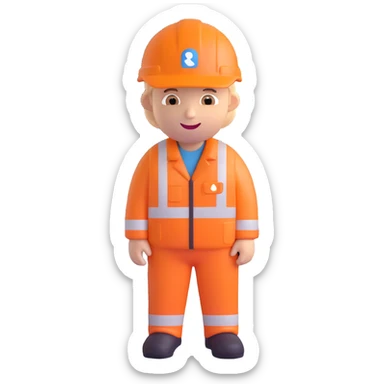Keith Morey as a cheerful Network Rail employee emoji, in orange safety gear and helmet, standing on a railway track background sticker