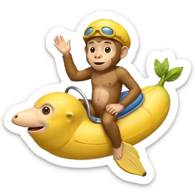 
monkey man riding a banana submarine sticker