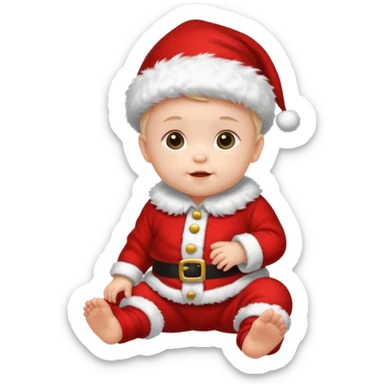 a baby wearing santa clothes and cute fluffy shoes sticker