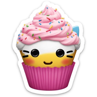 Hello kitty cupcake with pink frosting and sprinkles  sticker