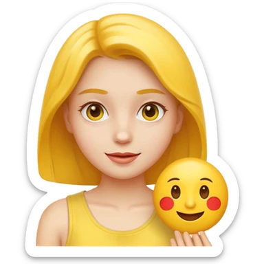 girl classic emoji style yellow face simple features playful summer pose sticker
