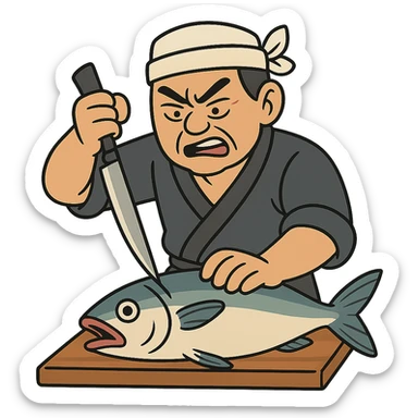 Korean sushi master slaying a fish sticker