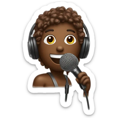 A chocolate colored doodle with a microphone headset sticker