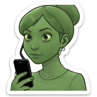 Girl that looks crazy but happy with a phone  sticker