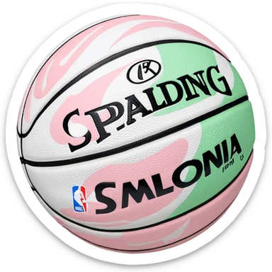 White Spalding basketball with NBA logo, white color with subtle pastel pink and green swirls pattern sticker