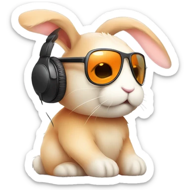 Sad Bunny Rabit with light orange fur wearing headphones and sunglasses sticker