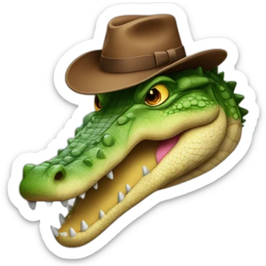 a crocodile with a brown hat sticker