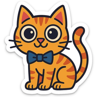playful cat with oversized eyes and a bowtie sticker