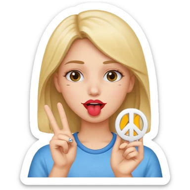 girl holding up a peace sign infront of mouth sticker