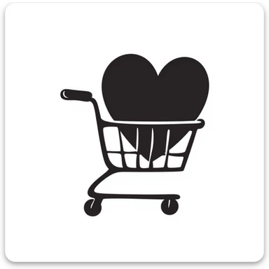 hand-drawn doodle of a shopping cart with a big red heart inside sticker