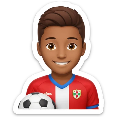young Peruvian soccer player with red and white jersey smiling sticker