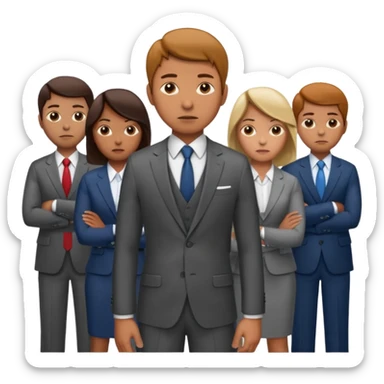 Create a realistic emoji of a person making some decisions in front of a grounp while standing in a office sticker