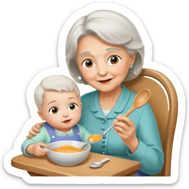 Grandmother feeding - 7 month granddaughter sticker