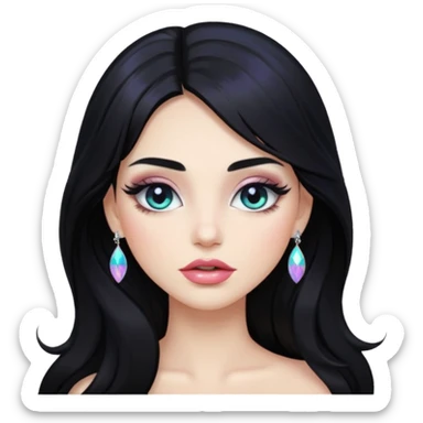 douyin long black hair glossy lips glittery iridescent white eyeshadow girl sticker