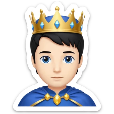 Prince with crown, blue cape and trousers, body and legs, black hair, blue eyes,  sticker