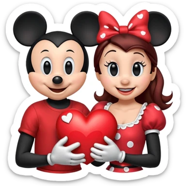 Mickey Mouse and Minnie Mouse with a heart  sticker