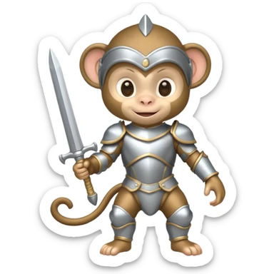 baby monkey in silver armor, full body, smile sticker