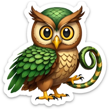 An owl carries a snake sticker