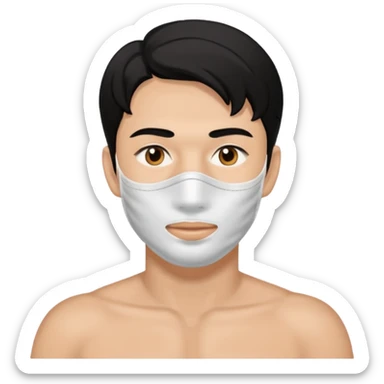 black hair man with white clay face mask on sticker