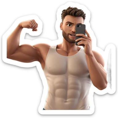 muscular guy taking a selfie sticker