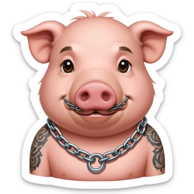 Hairy pig, tatto on face with chain on the neck sticker