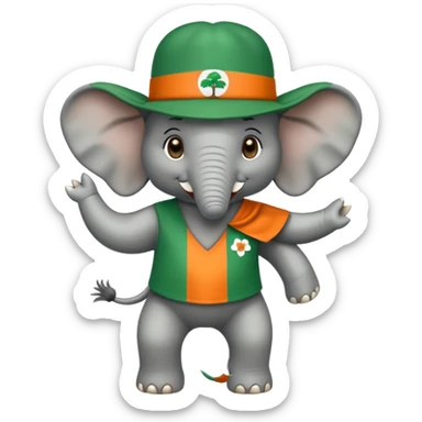 Create an dancing elephant with a white and green Ivory Coast flag . sticker
