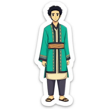 Man black hair and black eyes all body and uzbek wear the real man no anime no painting man sticker