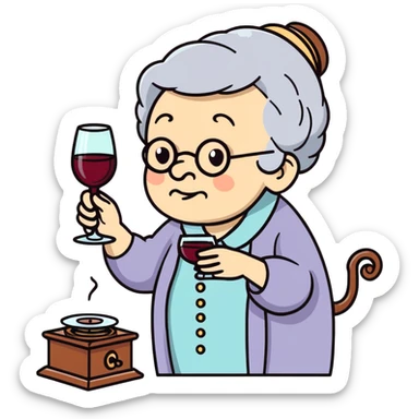 old lady with wineglass listening to gramophone sticker