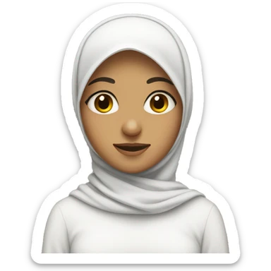 a muslim girl wearing white with a big nose sticker