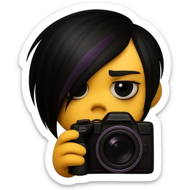 emo emoji, black and purple camera, moody and dramatic, no background sticker