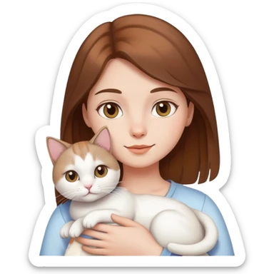 Brown-haired girl holding a white cat sticker