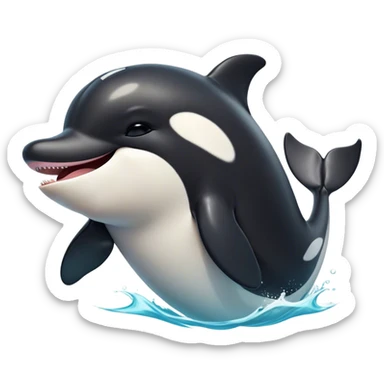 Cinematic Cute Yawning orca Portrait Emoji, Head tilted slightly with a dramatic, wide-open yawn, showcasing a sleek black-and-white body with gently relaxed fins and sleepy, half-closed eyes, Simplified yet irresistibly adorable features, highly detailed, glowing with a soft, cozy marine glow, high shine, relaxed yet expressive, stylized with a dash of whimsical deep-sea charm, soft glowing outline, capturing the essence of a drowsy yet affectionate orca that appears ready to stretch out in the waves for a nap! sticker