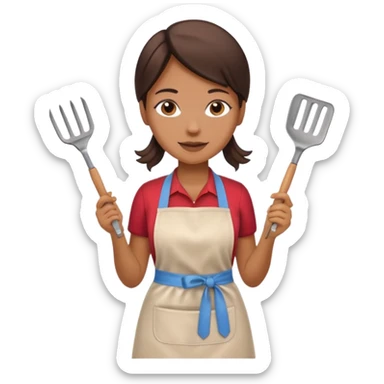 woman grilling bbq with grill and apron sticker