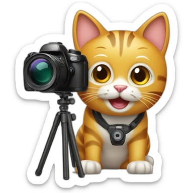 Happy cat with tripod and camera sticker