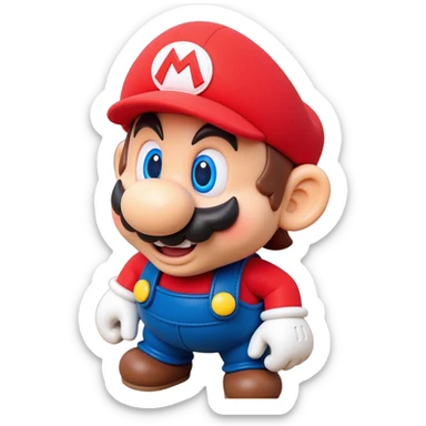 a worker in factoryA 3D-rendered head of a character inspired by Super Mario, facing slightly from front-left to right. The head should include his signature red cap with an ‘M’ sticker