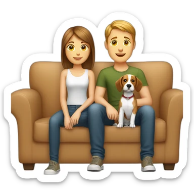 Brown hair White boy and girl and beagle Sit on couch sticker