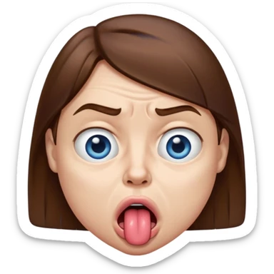 Quelqun de blan brun au yeux bleu qui tire la langue sur le coter de la bouche et regarde mal sticker