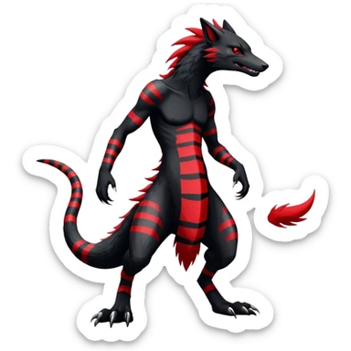 Cool Edgy Vernid-Sergal, Feral, Four Legs, Tail, Black fur, Red stripes, Full body, LiLaiRa sticker