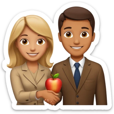 a smiling man and a smiling girl shaking hands, apple emoji style sticker