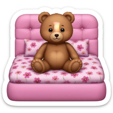 Brown Teddy bear in pink bed sticker