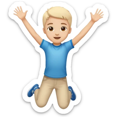 child jumping with arms up, cheerful and energetic, motion lines to show action sticker