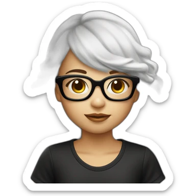 Niña piel blanca pelo negro oscuro liso con gafas cuadradas sticker