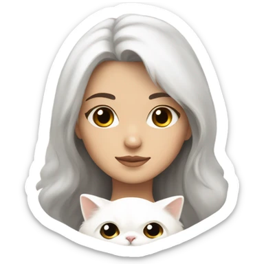 Brunette girl with a mole on her right cheek snuggling white Persian cat sticker