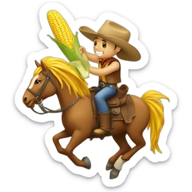A cowboy riding a cob of corn sticker