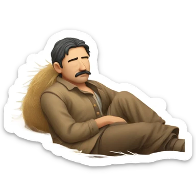 Peasant sleeping on hay bed  sticker