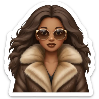 Long hair blowing in wind, sunglasses, fashion, diva black woman, mink fur coat sticker