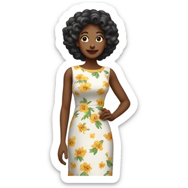 A black girl in her early 50s with a flower long dress and looks like a￼ Jinny sticker