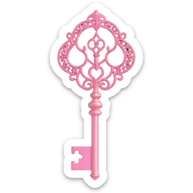 3D gothic key with ornate filigree, pink accents, metallic finish sticker