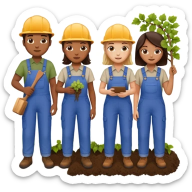 Make a photo of 5 project managers, specificly 3 girls and 2 boys, that are making project for improvment of the vineyard sticker