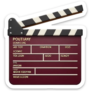 movie clapper board, deep burgundy, more details, highlights and shadows emoji style sticker
